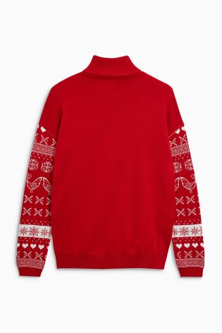 Red Lovebird Roll Neck Jumper